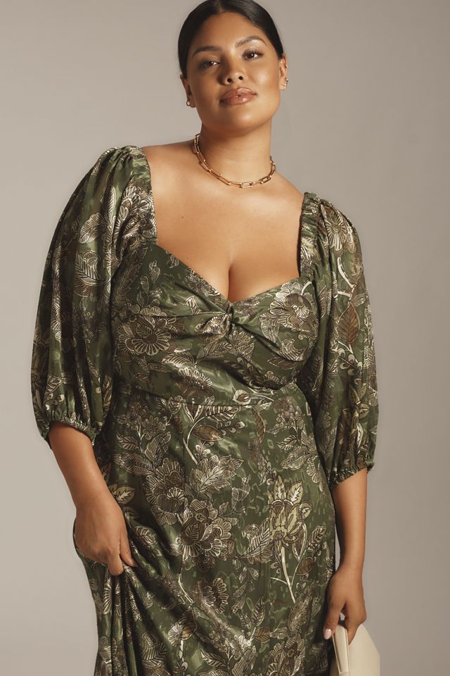 Hutch Printed Twist-Front Puff-Sleeve Ruffle-Hem Dress #1