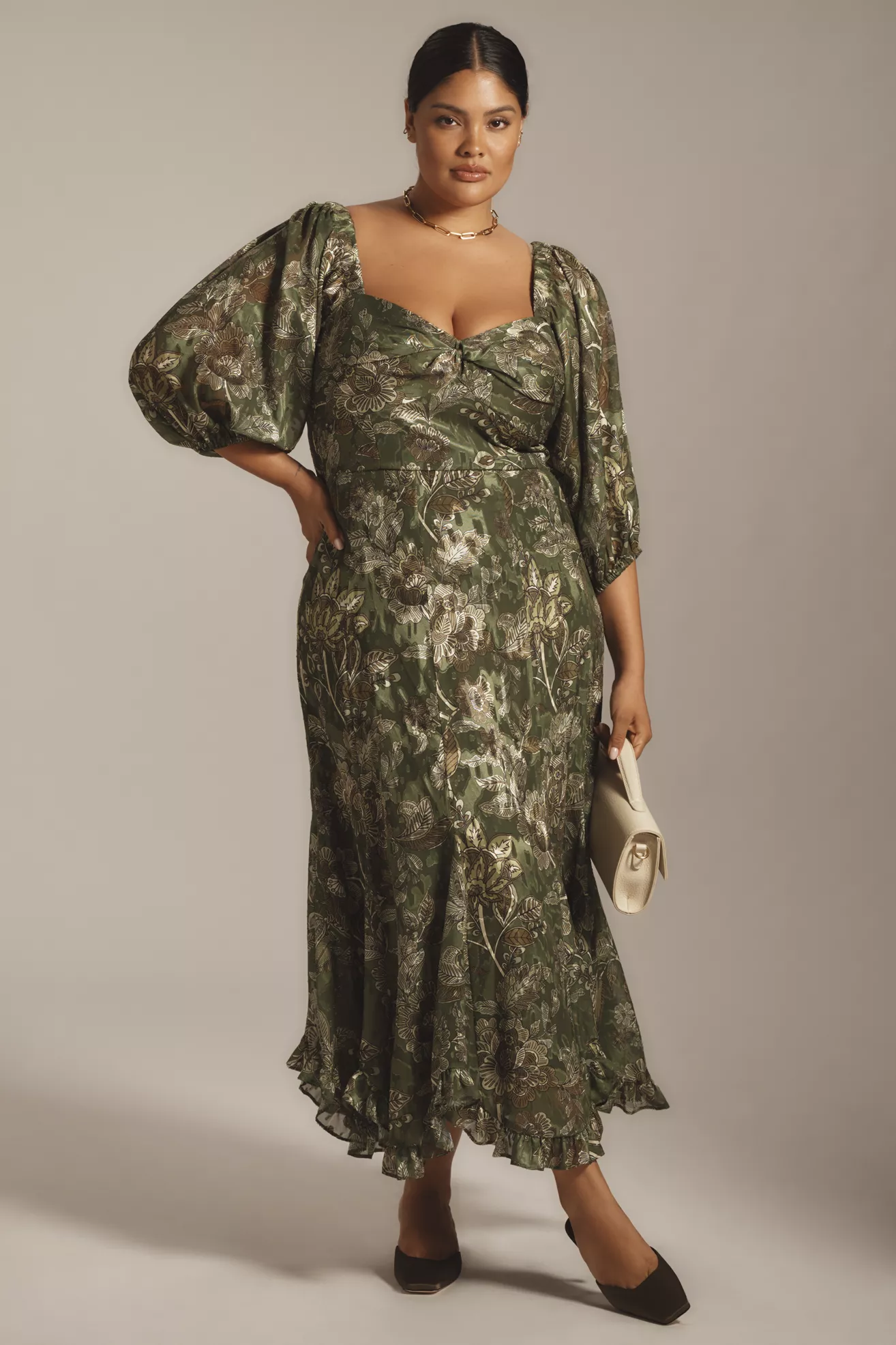 Hutch Printed Twist-Front Puff-Sleeve Ruffle-Hem Dress