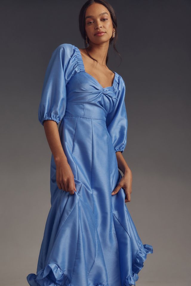 Hutch Printed Twist-Front Puff-Sleeve Ruffle-Hem Dress | Anthropologie