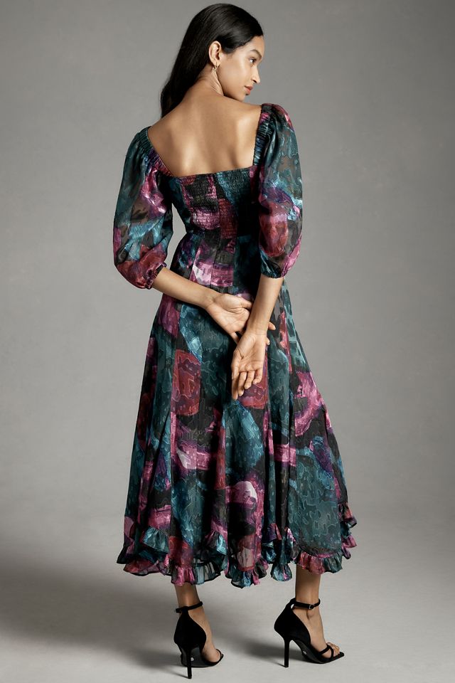 Hutch Printed Twist-Front Puff-Sleeve Ruffle-Hem Dress #2