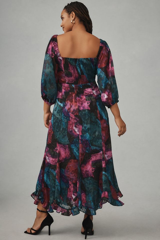 Hutch Printed Twist-Front Puff-Sleeve Ruffle-Hem Dress #5