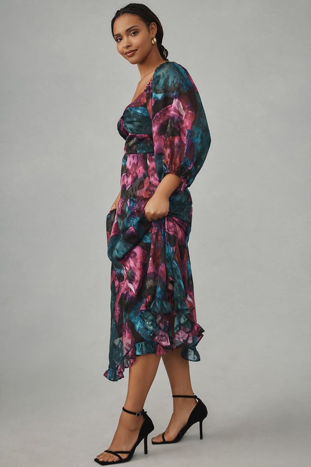 Hutch Printed Twist-Front Puff-Sleeve Ruffle-Hem Dress #7