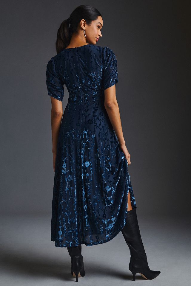 Anthropologie blue velvet outlet dress