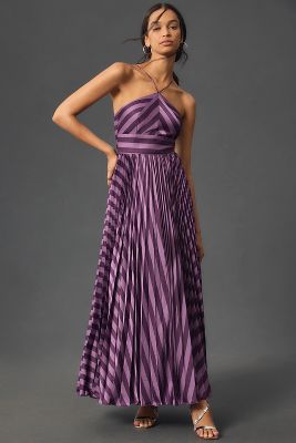 Hutch Halter Striped Maxi Dress In Purple
