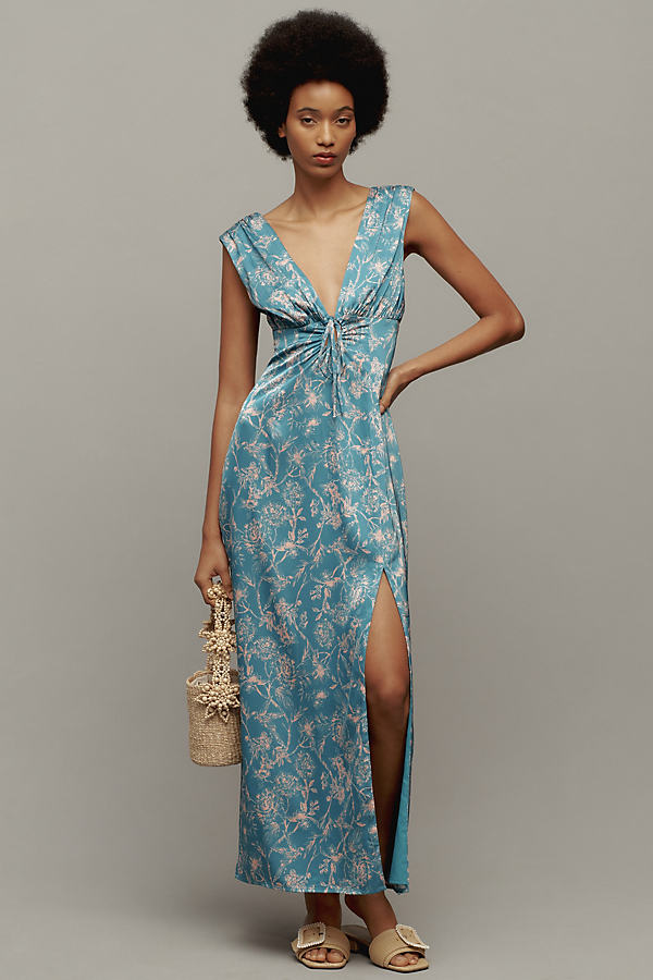 Hutch Fisher Sleeveless Side-slit Maxi Dress In Blue