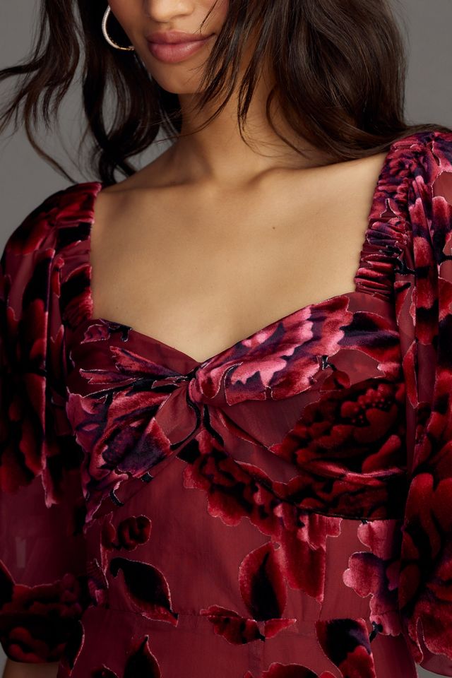 Hutch Printed Twist-Front Puff-Sleeve Velvet Dress #2