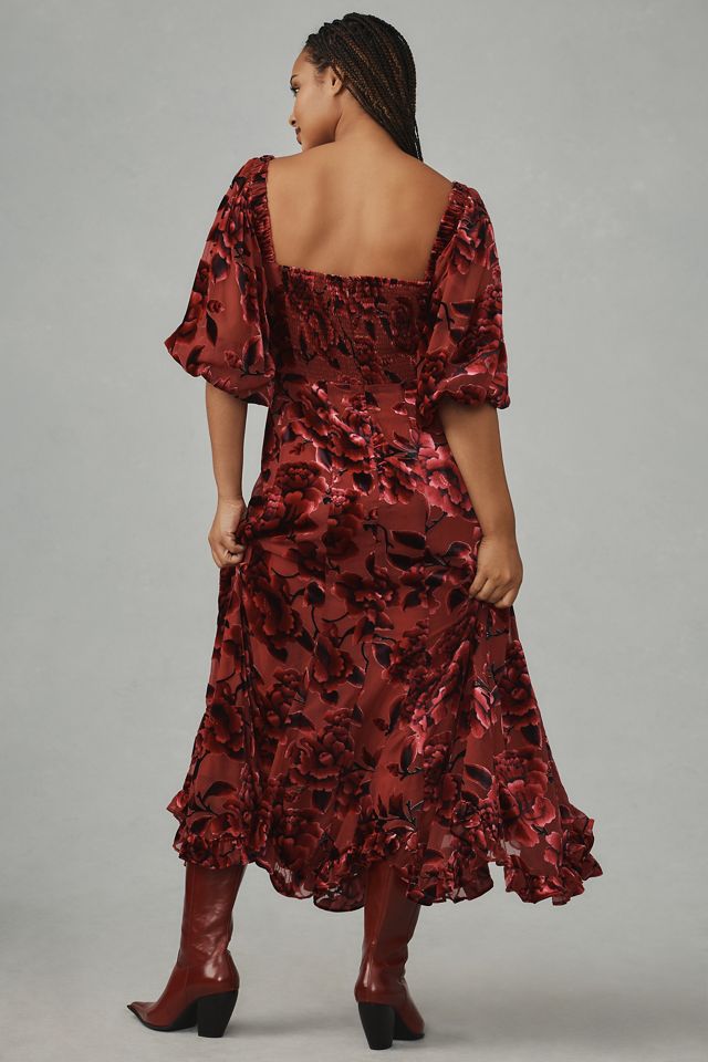 Hutch Printed Twist-Front Puff-Sleeve Velvet Dress #5