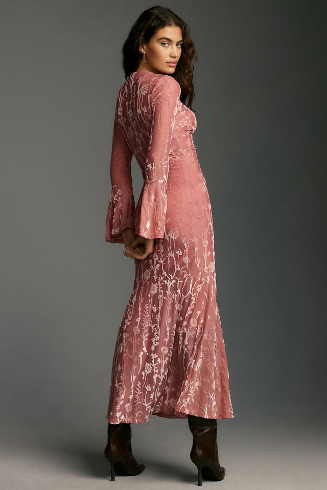 Hutch Long-Sleeve Velvet Burnout Slim Midi Dress #1