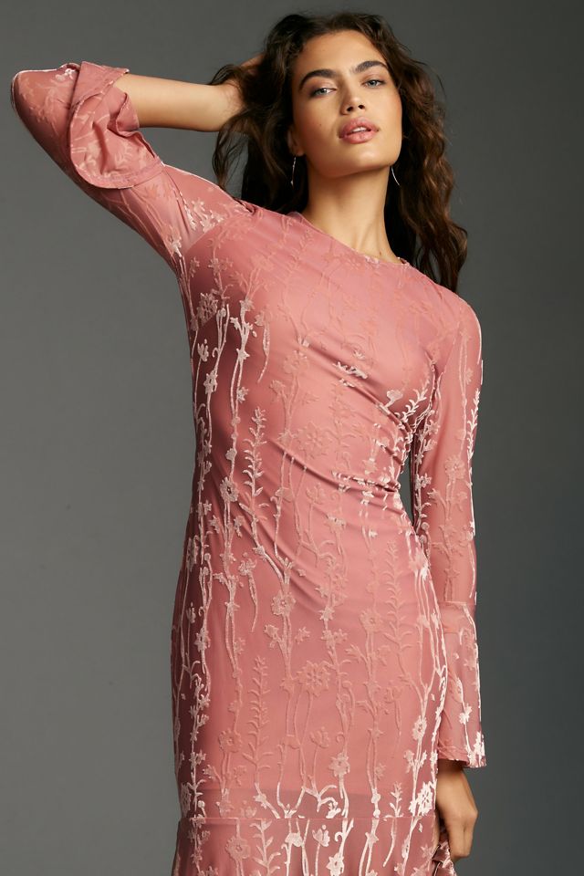 Hutch Long-Sleeve Velvet Burnout Slim Midi Dress #2