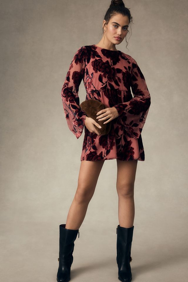 knee length dresses for ladies Hunter Green Crushed Velvet Mini Dress – JUST A LITTLE WESTERN main image 0