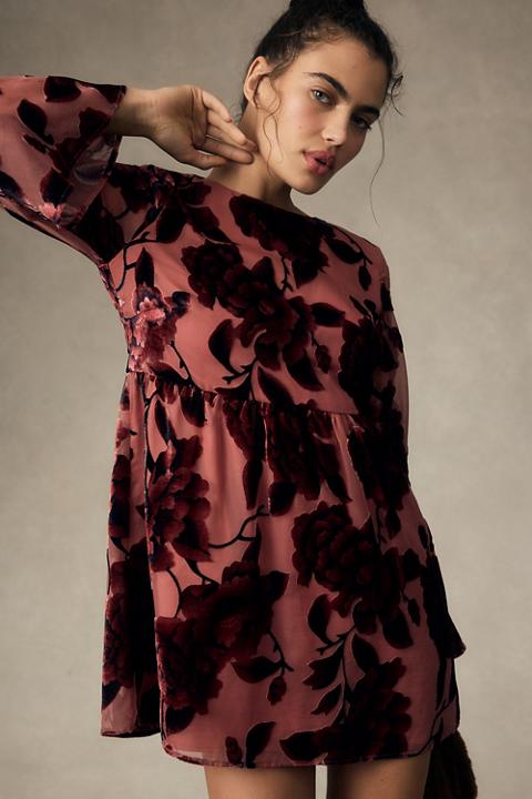 Hutch Long-Sleeve Velvet Mini Dress