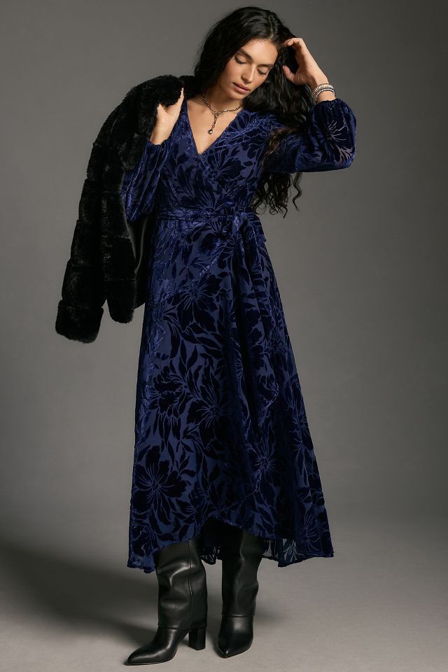 Maxi velvet hot sale wrap dress