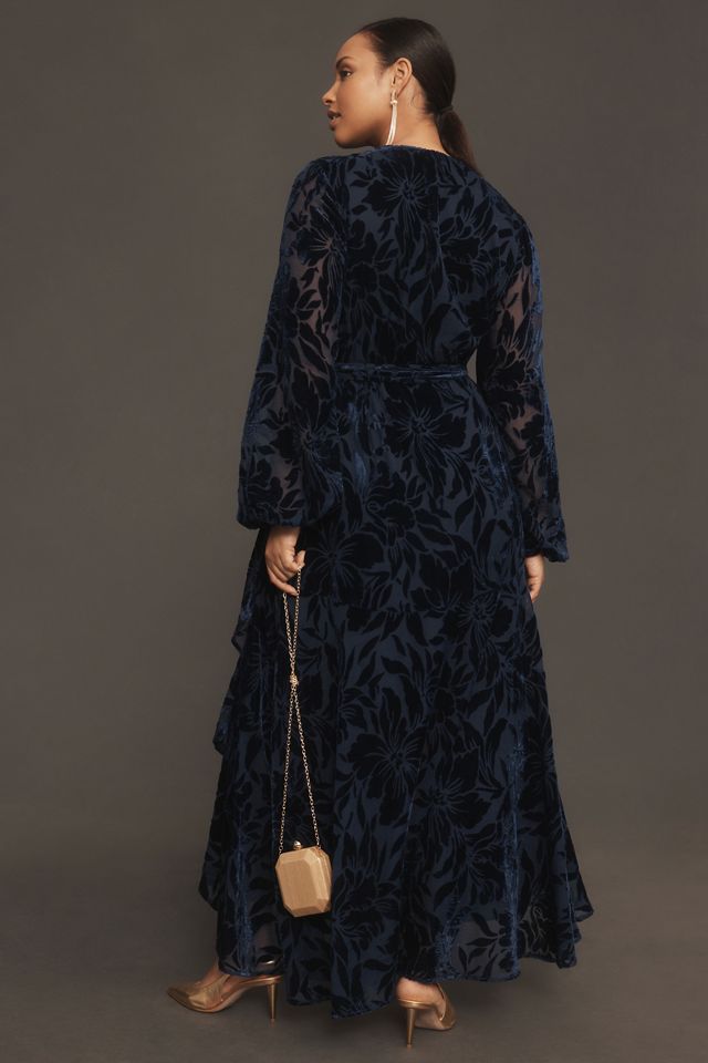 Hutch Long-Sleeve Velvet Wrap Maxi Dress #4