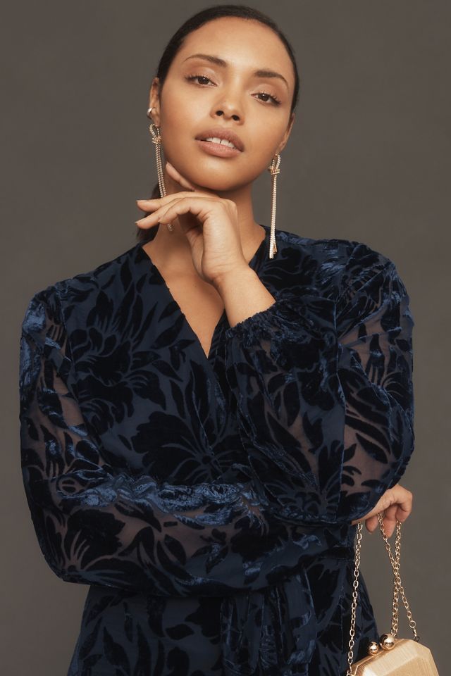 Hutch Long-Sleeve Velvet Wrap Maxi Dress #5