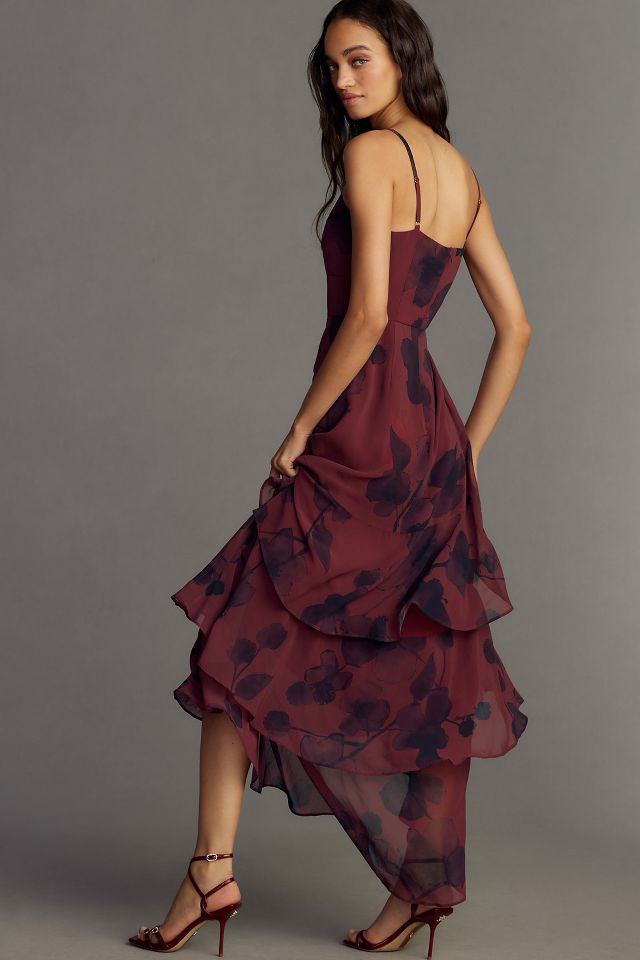 Hutch Floral Tiered High-Low Slip Dress | Anthropologie