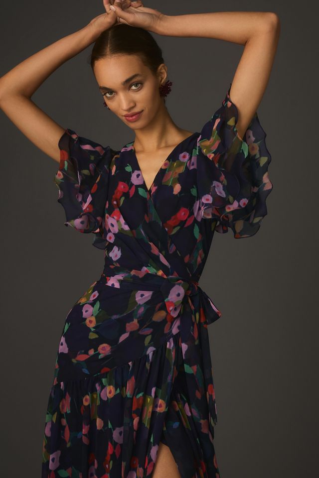 Hutch Short-Sleeve Floral Wrap Maxi Dress | Anthropologie
