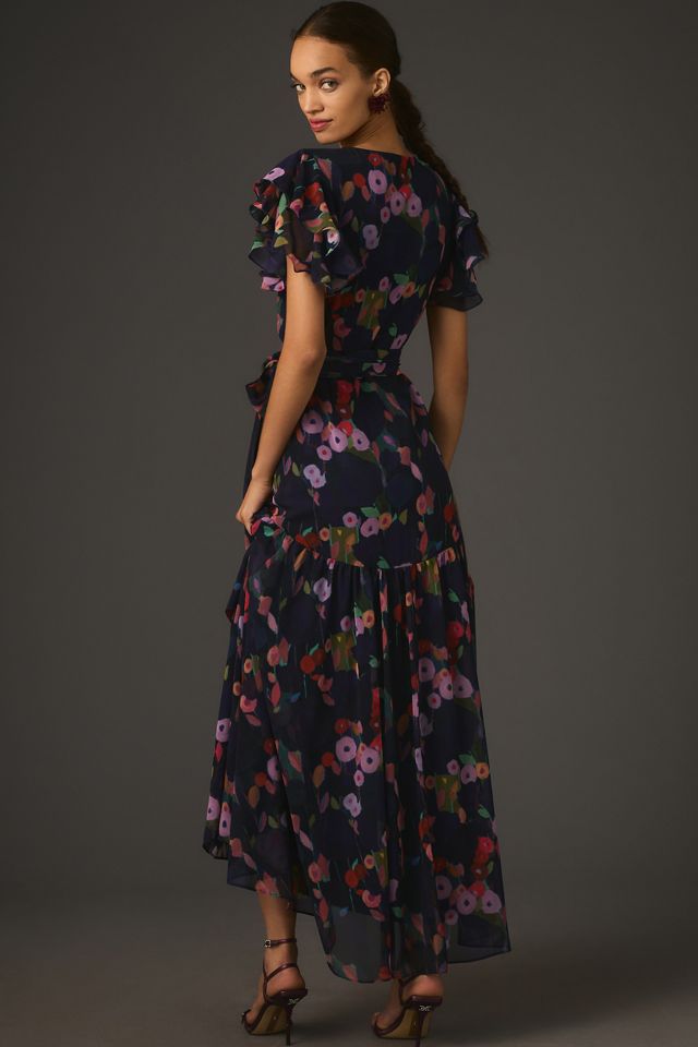 hutch iridescent floral wrap maxi dress Hutch Trinity Ruffled Chiffon Wrap Maxi Dress