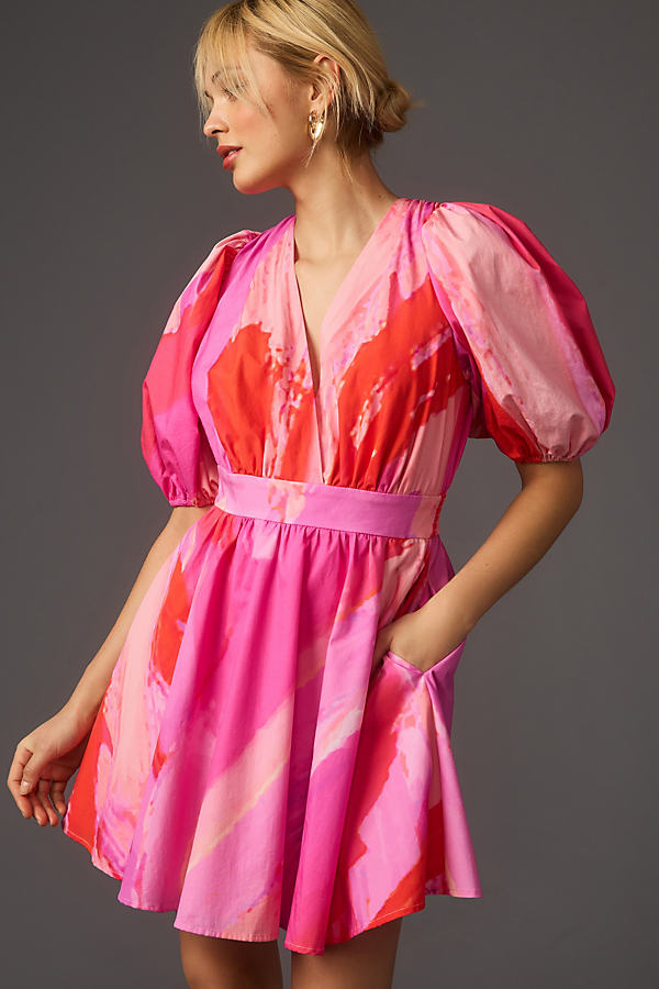 Hutch Puff-sleeve Mini Dress In Pink