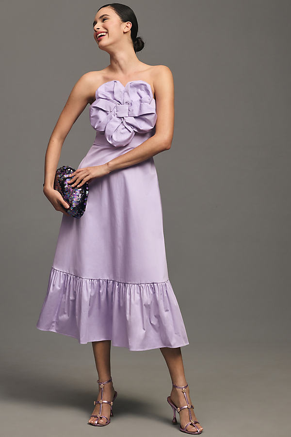 Hutch Strapless 3d Floral Maxi Dress In Purple