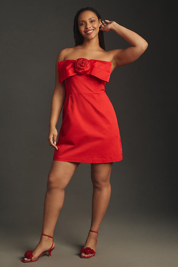 Hutch 3d Rosette Strapless Mini Dress In Red