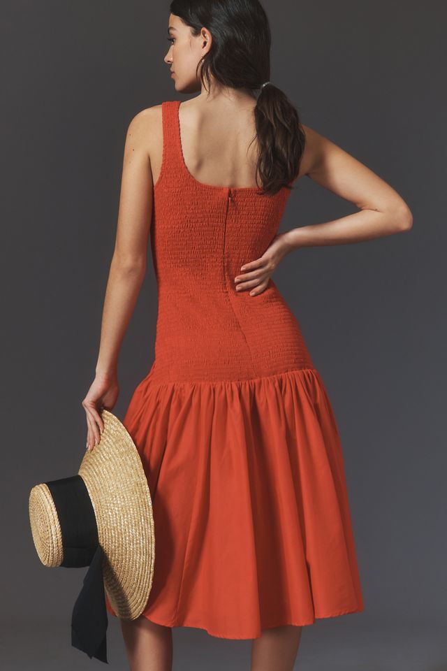 chinese dress ladies Red Ruched Drop Waist Thalia Midi Dress