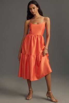 Shop Hutch Tommy Bare Sleeveless Tiered Midi Dress In Orange