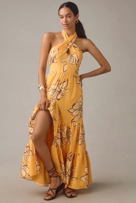 Shop Hutch Floral Halter Maxi Dress In Yellow
