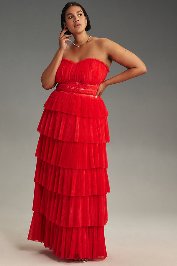 Hutch Plus Strapless Tiered Maxi Dress In Red