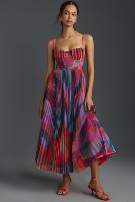 Hutch Amara Sweetheart Pleated Midi Dress In Multicolor