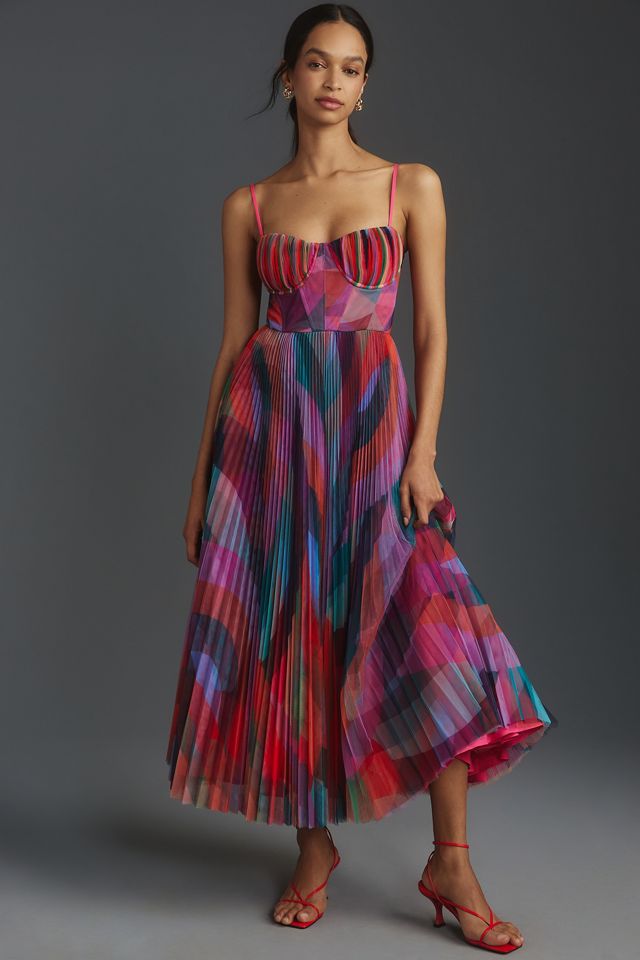 Hutch Amara Sweetheart Pleated Midi Dress | Anthropologie