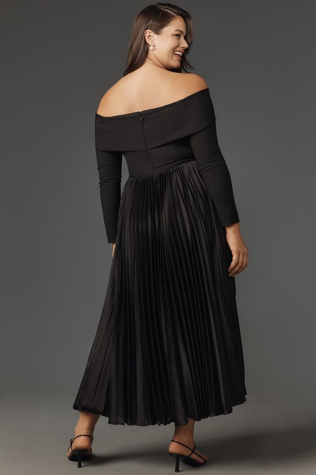 Hutch Long-Sleeve Off-The-Shoulder Pleated Maxi Dress #1