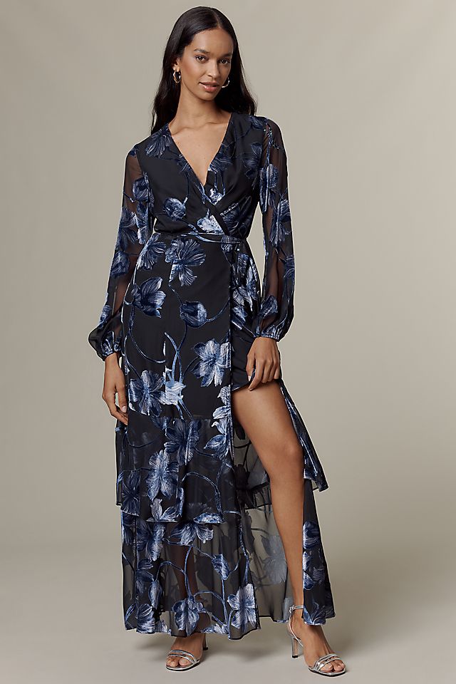 long dress with feather sleeves YOURS TRULY FEATHER SEQUIN EMBELLISHED MAXI DRESS – AKIRA