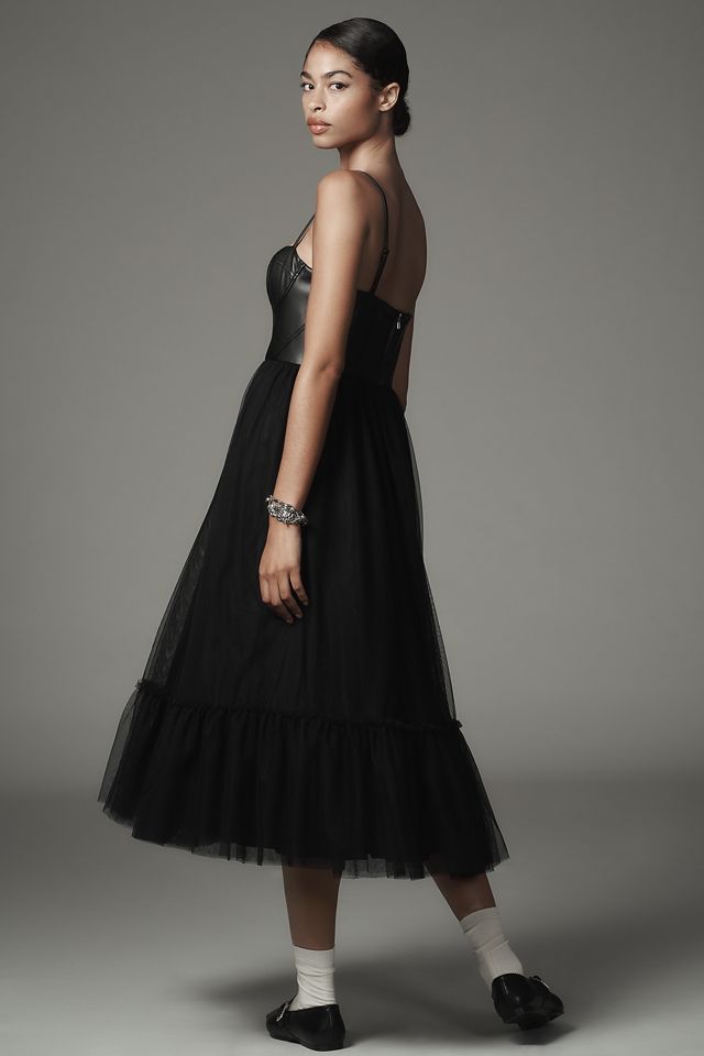 Hutch Sleeveless Faux-Leather Corset Midi Dress #1