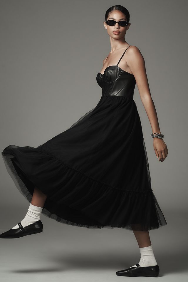 Hutch Sleeveless Faux-Leather Corset Midi Dress #3