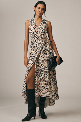 Hutch Velva Sleeveless Collared Wrap Midi Dress In Multi