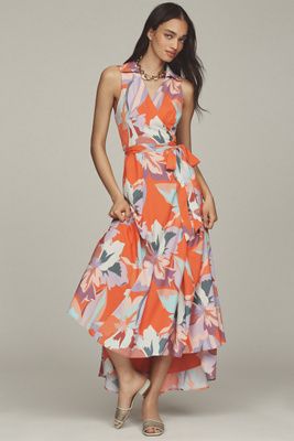 HUTCH VELVA SLEEVELESS COLLARED WRAP MIDI DRESS 