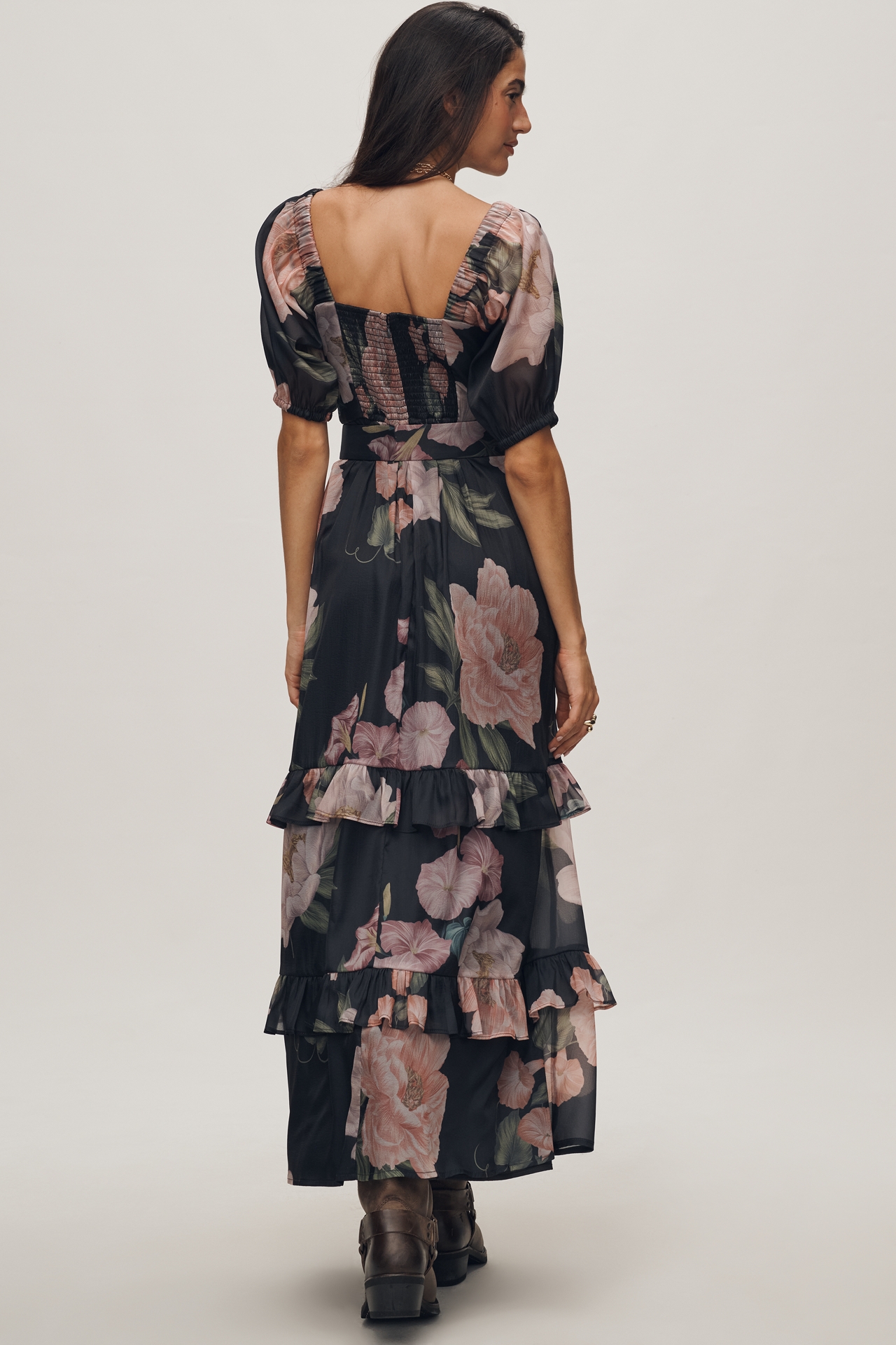 Hutch Puff-Sleeve Ruffled Midi Dress