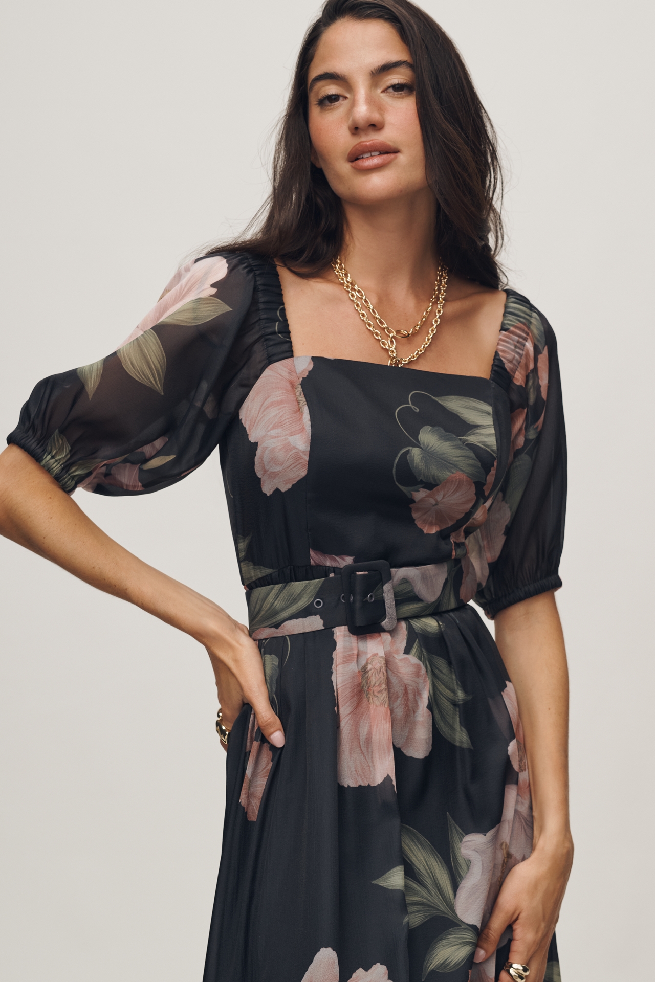 Hutch Puff-Sleeve Ruffled Midi Dress