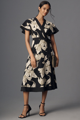 Hutch Tyler Short-sleeve Wrap Midi Dress In Multicolor