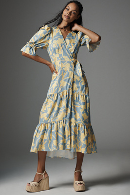 Hutch Puff-Sleeve Wrap Midi Dress