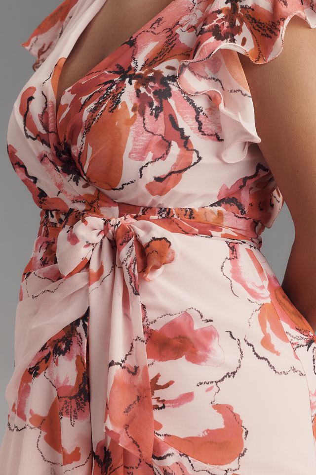 Hutch Ruffle-Sleeve V-Neck Floral Wrap Midi Dress #2