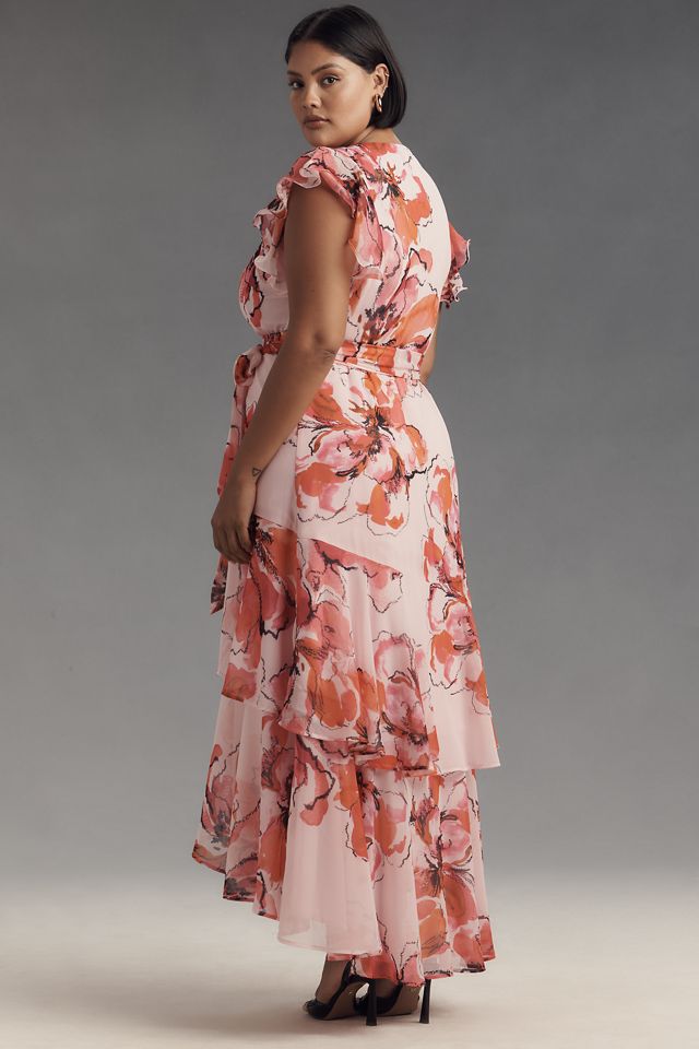 Hutch Ruffle-Sleeve V-Neck Floral Wrap Midi Dress #3