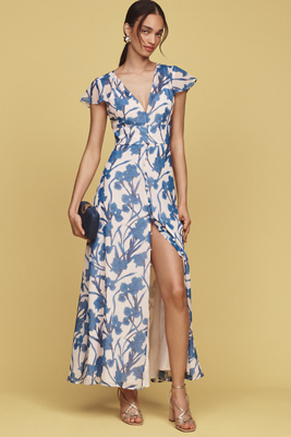 Hutch Nia Short-sleeve V-neck Maxi Dress In Blue