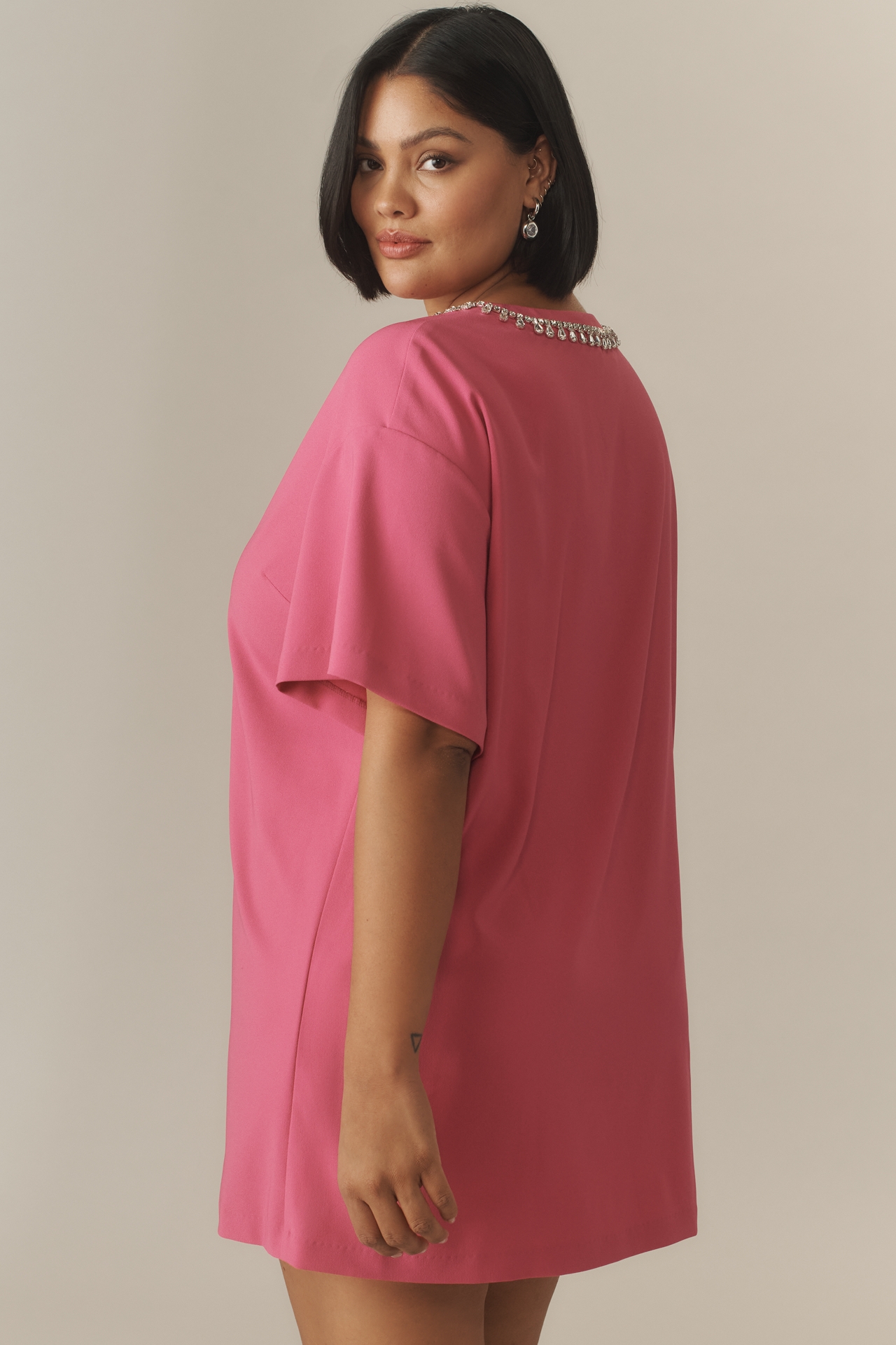 Hutch Rhinestone V-Neck T-Shirt Dress