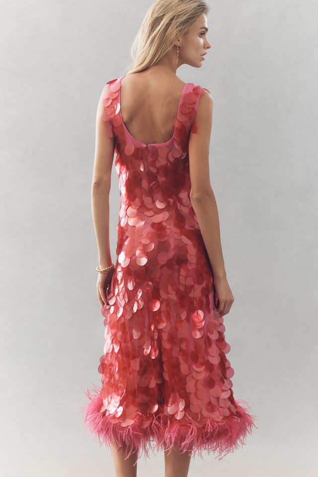 Hutch Sleeveless Scoop-Neck Sequin Feather-Trim Midi Dress #2