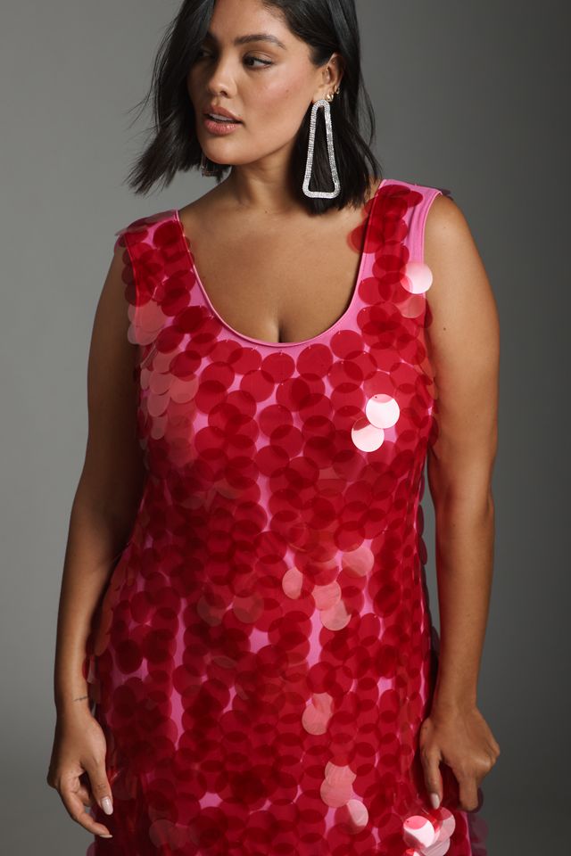 Hutch Sleeveless Scoop-Neck Sequin Feather-Trim Midi Dress #5