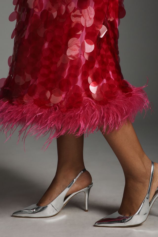 Hutch Sleeveless Scoop-Neck Sequin Feather-Trim Midi Dress #7