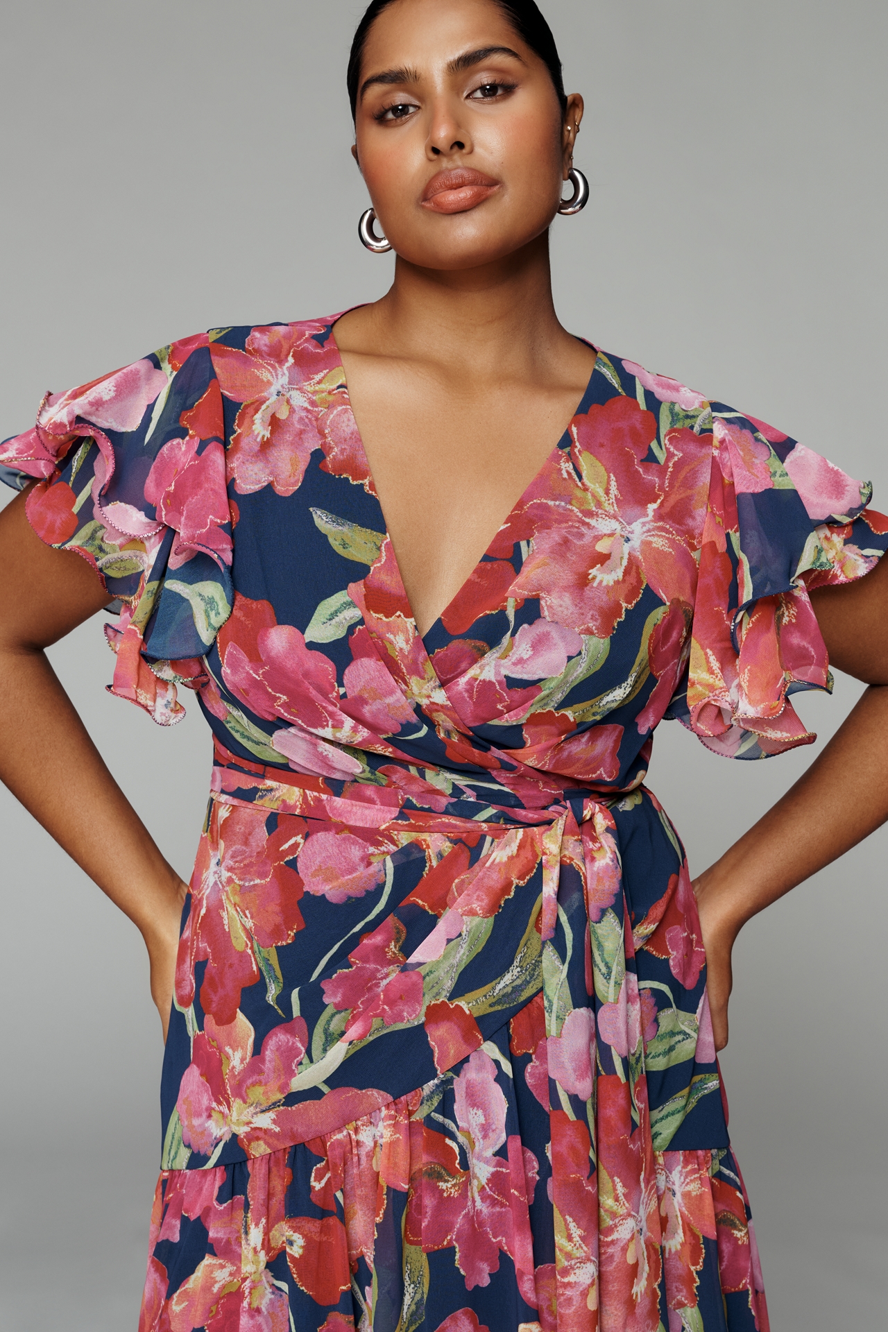 Hutch Zola Short-Sleeve Ruffle Wrap Midi Dress