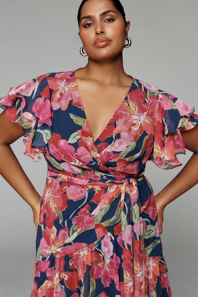 Hutch Zola Short-Sleeve Ruffle Wrap Midi Dress | Anthropologie