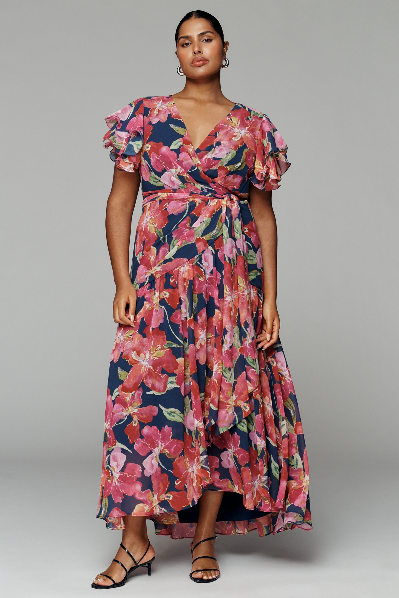 Hutch Zola Short-Sleeve Ruffle Wrap Midi Dress